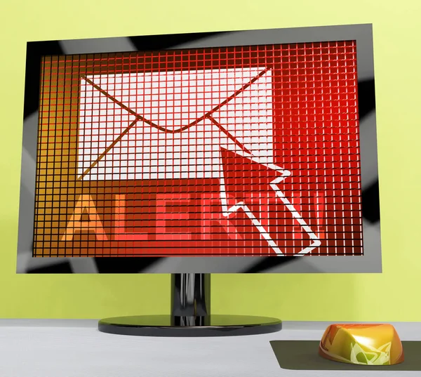 恶意电子邮件垃圾邮件恶意软件警报3D 渲染显示可疑的电子邮件病毒警告和漏洞 — 图库照片