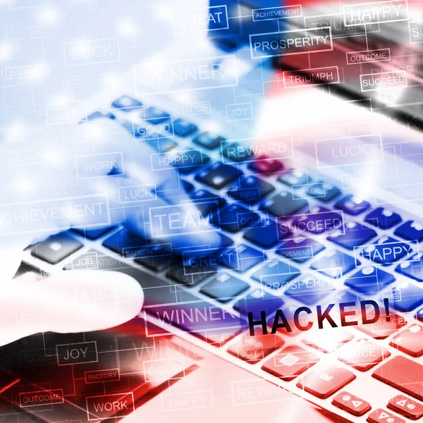 Haker Wpisując Hacked Danych Alert Ilustracja Pokazuje Typ Bezpieczeństwa Cybernetycznego — Zdjęcie stockowe