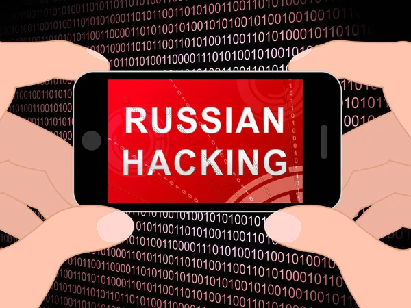Telephone Hacker Web Espionage Alert Illustration Shows Russian Internet Server — Stock Photo, Image
