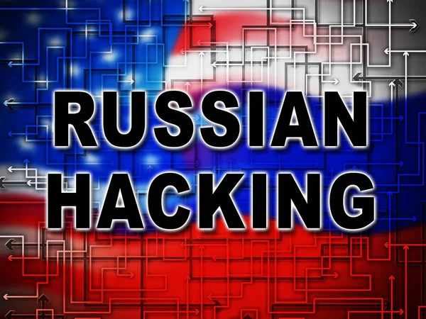 俄罗斯黑客选举攻击警报2D 图显示间谍和数据违反在线 数字黑客保护反对莫斯科保护民主免受恶意间谍攻击 — 图库照片