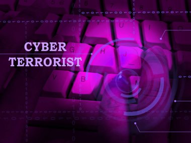 Siber terör aşırılık uyarı 3d çizim kesmek bilgisayar ihlali dijital casus ve kötü amaçlı yazılım kullanarak gösterir