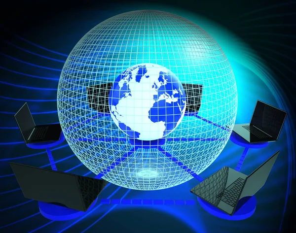 Interconnected Globe World Technology Link Rendering Shows Worldwide Trade Connectivity — Stock Photo, Image