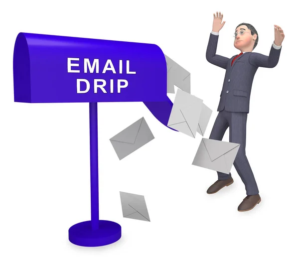 Mail Drip Marketing Newsletter Reichweite Rendering Zeigt Emarketing Mit Direkter — Stockfoto