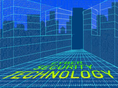 Siber güvenlik teknoloji kesmek görevlisi 3d çizim gösterir bilgisayar teknik koruma Malware ile suç bilgisayar korsanlarına karşı