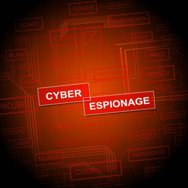 Ticari veri veya iş sırları Online hırsızlık siber casusluk suç siber saldırı 2d çizimde gösterilmektedir