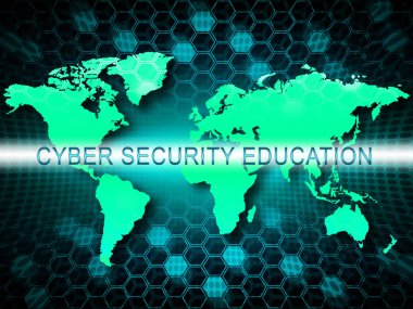 Cybersecurity eğitim güvenlik semineri 2D çizimde gösterilmektedir Online öğretim Cyber becerileri için sistem koruma eğitimi