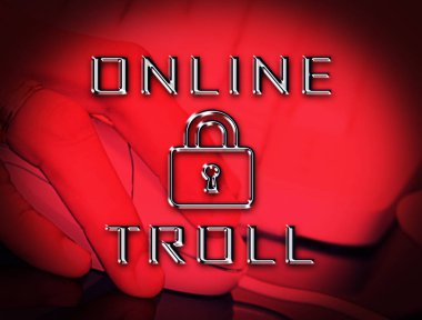 Online kaba alaycı tehdit Troll 2d çizimde gösterilmektedir siber kabadayı taktikleri Cyber yırtıcı Trolling tarafından