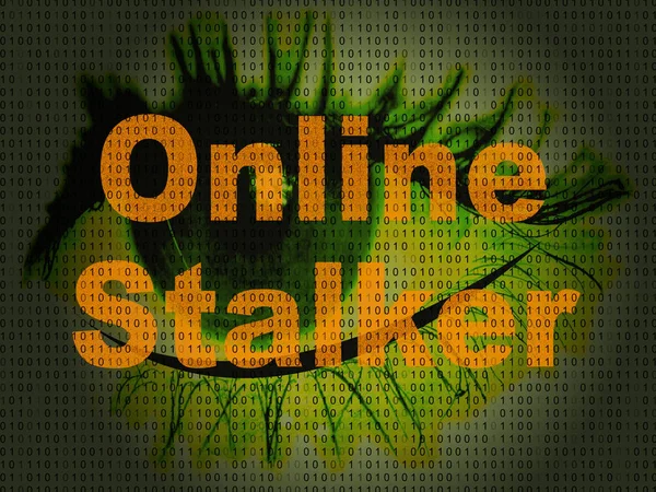 Online Stalker kötü yüzü olmayan zorba 2d çizimde gösterilmektedir Cyberattack veya şüpheli bir casusluk yabancı tarafından Cyberbullying
