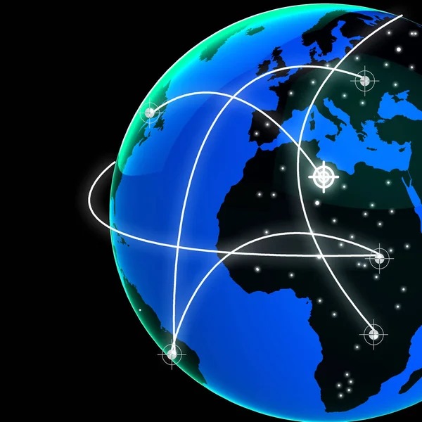 Interconnected Globe World Technology Link Rendering Shows Worldwide Comércio Conectividade — Fotografia de Stock