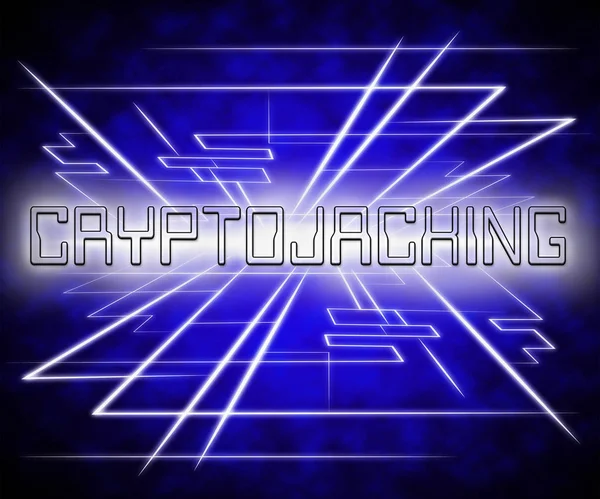 Cryptojacking Crypto Attack Digital Hijack Ilustración Muestra Blockchain Moneda Jacking —  Fotos de Stock