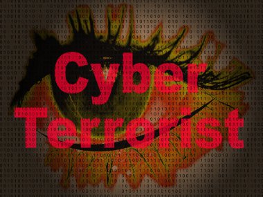 Siber terör aşırılık uyarı 2d çizimde kesmek bilgisayar ihlali dijital casus ve kötü amaçlı yazılım kullanarak gösterir
