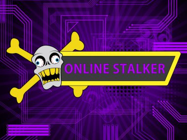 Online Stalker kötü yüzü olmayan zorba 2d çizimde gösterilmektedir Cyberattack veya şüpheli bir casusluk yabancı tarafından Cyberbullying