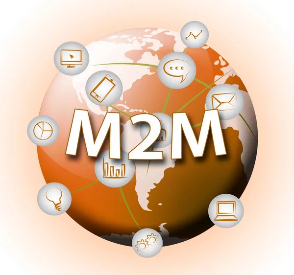 M2M Machine Connectivity Cooperation Illustration Shows Interconnected Communication Networking Linked — стоковое фото