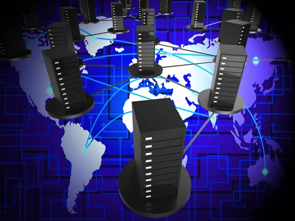 Interconnected Globe World Technology Link Rendering Shows Worldwide Trade Connectivity — Stock Photo, Image