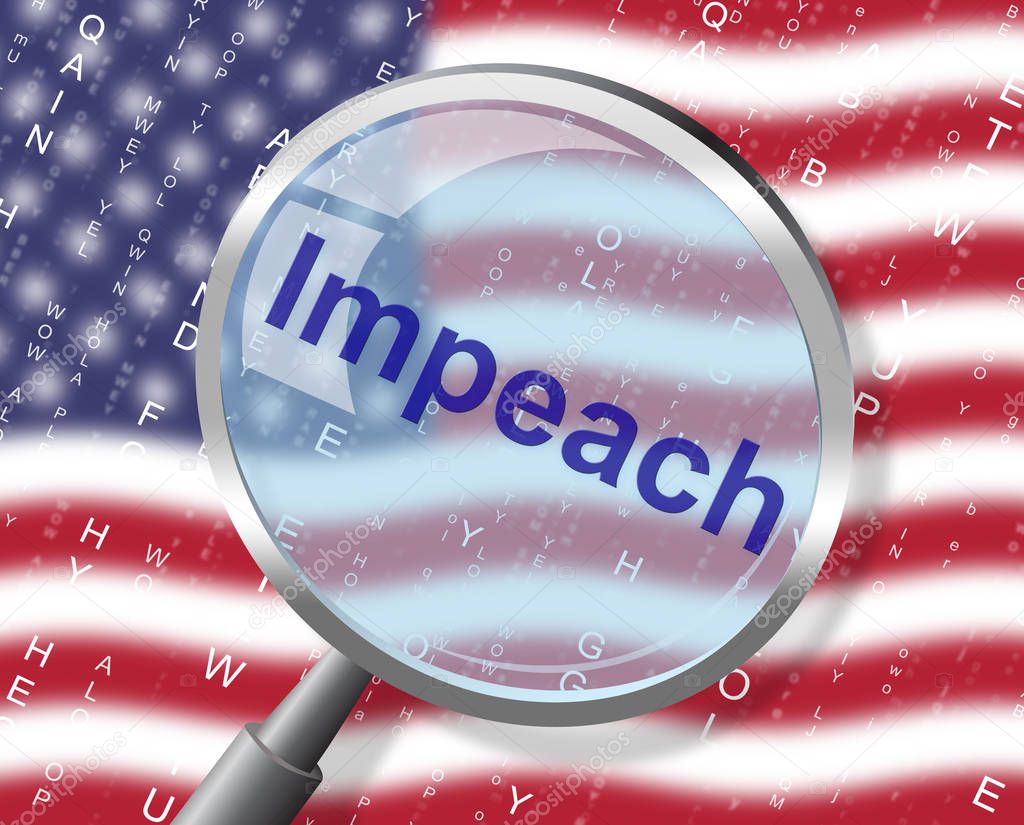 American Impeachment Magnifier Accusation To Remove Corrupt President Or Politician. Legal Indictment In Politics.