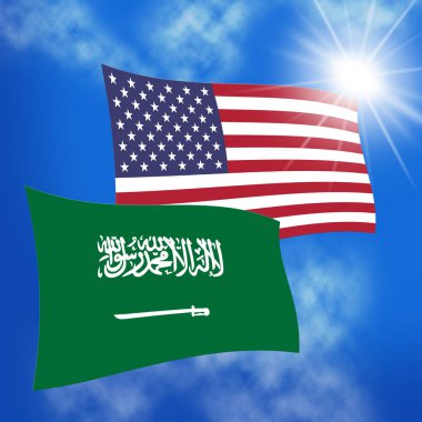 Biz Suudi Arabistan Bayrakları ve İlişkiler veya Çatışmalar. Khashoggi 'nin Ölümüyle Siyasi Birlik Sorunu - 3D İllüstrasyon