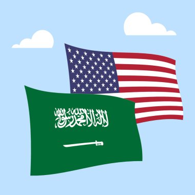 Biz Suudi Arabistan Bayrakları ve İlişkiler veya Çatışmalar. Khashoggi 'nin Ölümüyle Siyasi Birlik Sorunu - 2d İllüstrasyon