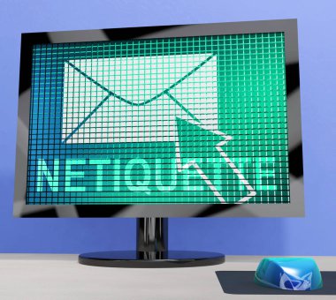 Netiquette kibar Online davranış veya Web görgü kuralları. Nezaket Protokolü ağlar ve teknoloji - 3d çizim