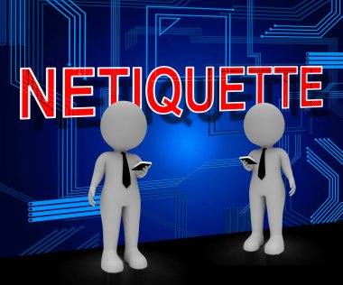 Netiquette Netiquette Netiquette Online Neorum ya da Web Etiketi. Şebeke ve Teknolojide Medeniyet Protokolü - 3D İllüstrasyon