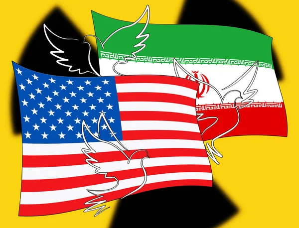 Irán Nukleáris Alku Vagy Tárgyalások Amerikai Zászlókkal Egyesült Államok Szerződés — Stock Fotó