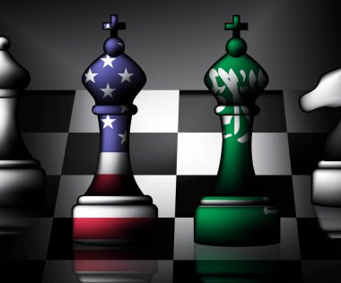 Biz Suudi Arabistan Bayrakları ve İlişkiler veya Çatışmalar. Khashoggi 'nin Ölümüyle Siyasi Birlik Sorunu - 3D İllüstrasyon