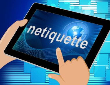 Netiquette Netiquette Netiquette Dijital Davranış veya Web Görgü Kuralı. Şebeke ve Teknolojide Medeniyet Protokolü - 3D İllüstrasyon