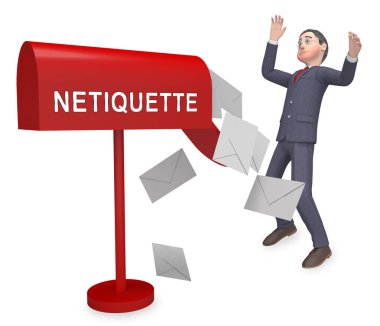 Netiquette kibar Online davranış veya Web görgü kuralları. Nezaket Protokolü ağlar ve teknoloji - 3d çizim