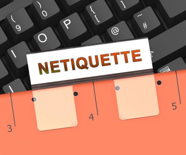 Netiquette kibar çevrimiçi ortamda davranış kuralları veya Web görgü kuralları. Nezaket Protokolü ağlar ve teknoloji - 3d çizim