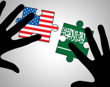 Biz Suudi Arabistan Bayrakları, İlişki ve Politikaları. Khashoggi 'nin Ölümüyle Siyasi Birlik Sorunu - 2d İllüstrasyon