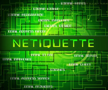 Netiquette Kibar Çevrimiçi Davranış veya Web Görgüsü. Şebeke ve Teknolojide Medeniyet Protokolü - 2D İllüstrasyon