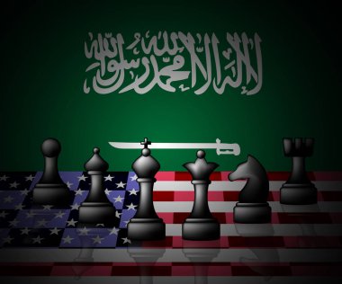 Biz Suudi Arabistan Bayrakları ve İlişkiler veya Çatışmalar. Khashoggi 'nin Ölümüyle Siyasi Birlik Sorunu - 3D İllüstrasyon