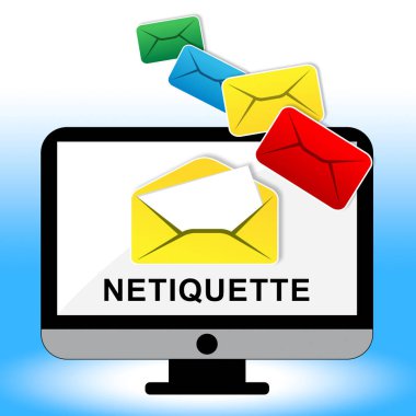 Netiquette Kibar Çevrimiçi Davranış veya Web Görgüsü. Şebeke ve Teknolojide Medeniyet Protokolü - 2D İllüstrasyon