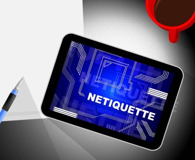 Netiquette kibar Online davranış veya Web görgü kuralları. Nezaket Protokolü ağlar ve teknoloji - 3d çizim