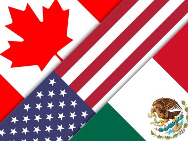 Trump Nafta Bayrakları - Kanada ve Meksika ile müzakere anlaşması. Sınır Ekonomisi Anlaşması ya da Anlaşması - 2D İllüstrasyon
