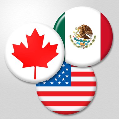 Nafta Rozetleri Koz - Kanada ve Meksika ile Pazarlık Anlaşması. Sınır Ekonomisi Anlaşması ya da Anlaşması - 3D İllüstrasyon