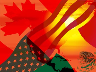 Kanada ve Meksika ile Nafta Müzakere Anlaşması 'nı koz olarak kullan. Sınır Ekonomisi Anlaşması ya da Anlaşması - 2D İllüstrasyon