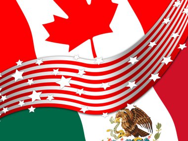 Kanada ve Meksika ile Nafta Müzakere Anlaşması 'nı koz olarak kullan. Sınır Ekonomisi Anlaşması ya da Anlaşması - 2D İllüstrasyon