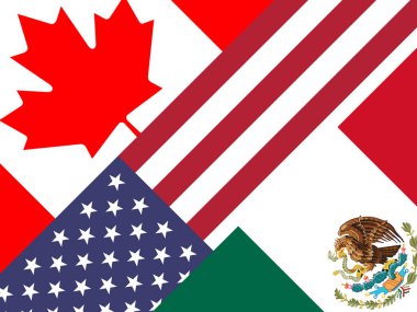Trump Nafta Bayrakları - Kanada ve Meksika ile müzakere anlaşması. Sınır Ekonomisi Anlaşması ya da Anlaşması - 2D İllüstrasyon