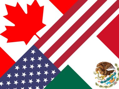 Trump Nafta Flags - Negotiation Deal With Canada And Mexico. Treaty Or Agreement For Border Economics - 2d Illustration clipart