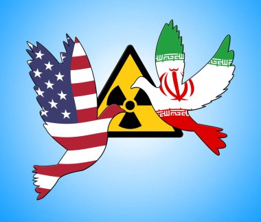 İran Nükleer Anlaşma Müzakereleri veya Usa ile Görüşmeler. Birleşik Devletler Antlaşma İlişkileri veya Tehdit - 2D İllüstrasyon