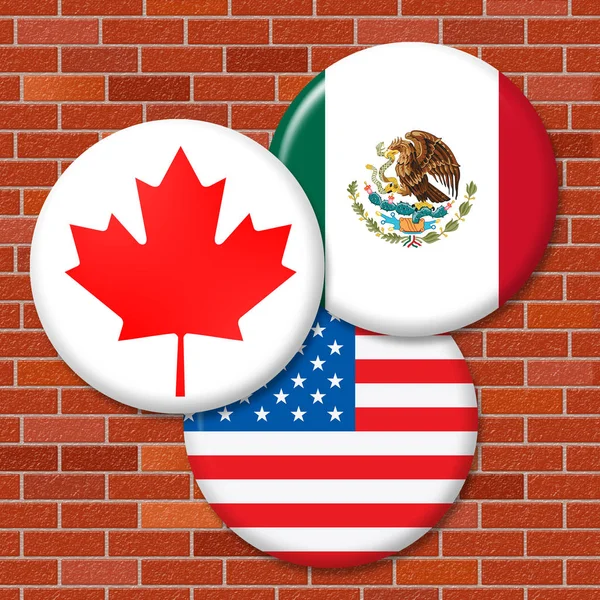 Emblemas Trump Nafta Negociação Lidar Com Canadá México Tratado Acordo — Fotografia de Stock