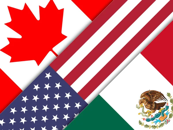 Trump Nafta Bayrakları - Kanada ve Meksika ile müzakere anlaşması. Sınır Ekonomisi Anlaşması ya da Anlaşması - 2D İllüstrasyon
