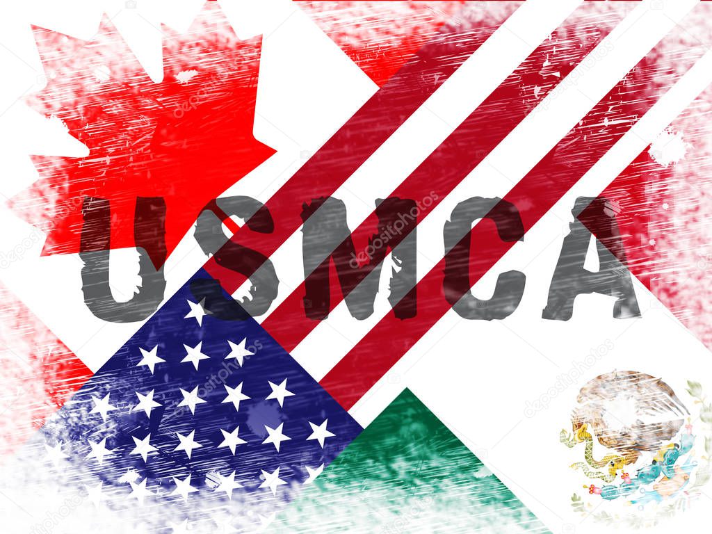 USMCA United States Mexico Canada Agreement Treaty. Political Contract And Deal By Donald Trump - 2d Illustration