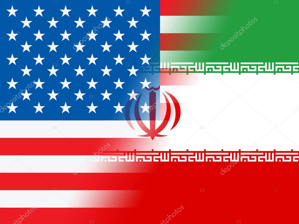 Us Iran Conflict And Sanctions Or Agreement Flag. Trade Deals And Crisis Or Tension - 2d Illustration