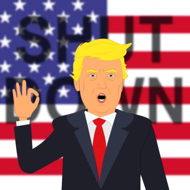 Washington, Dc - Ocak 2019: En uzun siyasi soğukluk için kapalı Trump kapatma konuşmak anlamına gelir Amerikan hükümeti. Senato ve Kongre durma - editoryal illüstrasyon