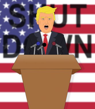 Washington, Dc - Ocak 2019: En uzun siyasi soğukluk için kapalı Trump kapatma konuşma anlamına gelir Amerikan hükümeti. Senato ve Kongre durma - editoryal illüstrasyon