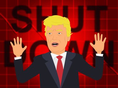 Washington, DC - January 2019: Trump Shutdown Graph Means American Government Closed For Longest Political Standoff. Senate And Congress Standstill - Editorial Illustration clipart