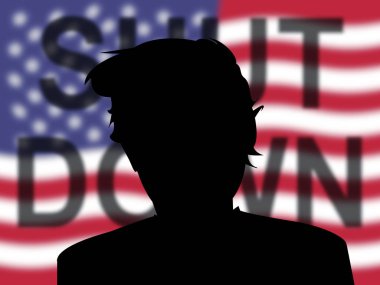 Washington, Dc - Ocak 2019: En uzun siyasi soğukluk için kapalı Trump kapatma bayrak anlamına gelir Amerikan hükümeti. Senato ve Kongre durma - editoryal illüstrasyon