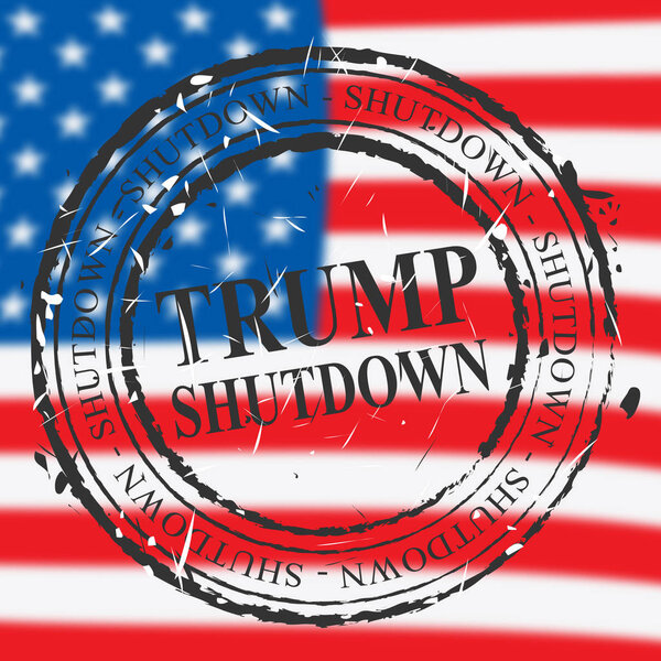 Washington, DC - January 2019: Trump Shutdown Stamp Means American Government Closed And Employees Furloughed. Standoff Between Democrats And Republicans - Editorial Illustration