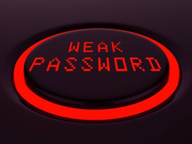 Zayıf parola düğmede Online Güvenlik Açığı ve enterne tehdit. Cybersecurity ihlali - 3d çizim riski